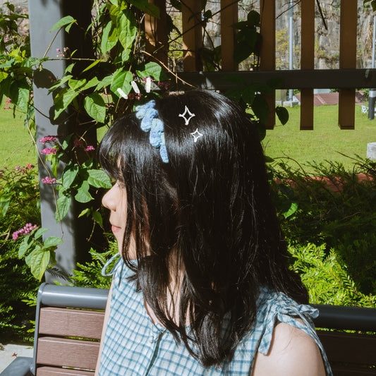 手工鈎織夢幻貝殼髮帶上身圖