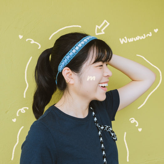 手工鈎織髮帶-藍泡泡髮帶-miyabi-crochet