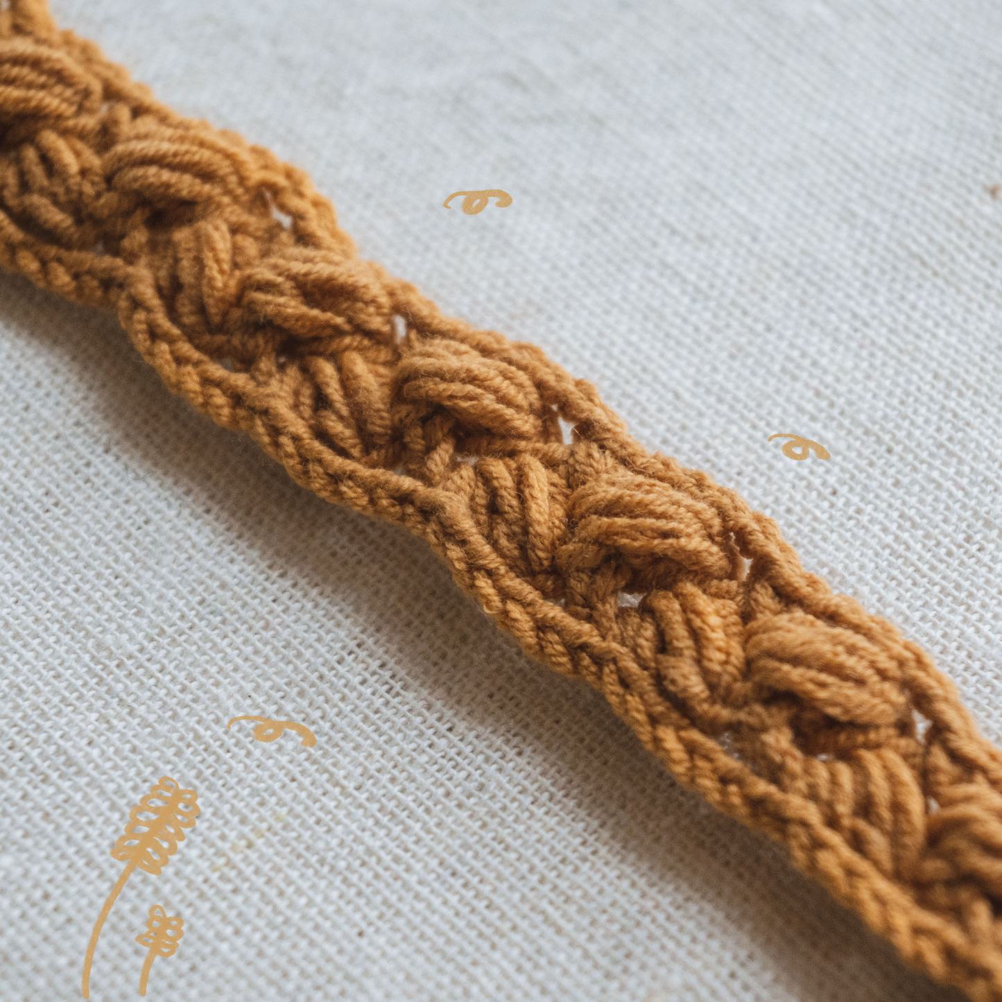 手工鈎織森系麻花髮帶-土黃