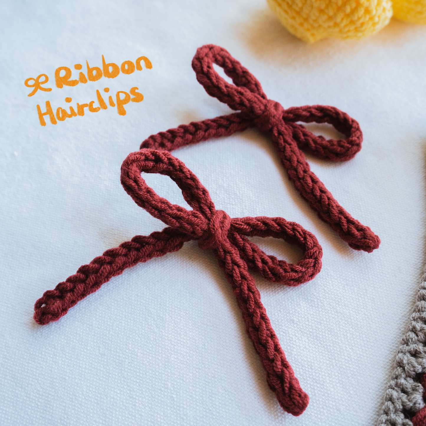 手工鈎織蝴蝶結髮夾-棗紅