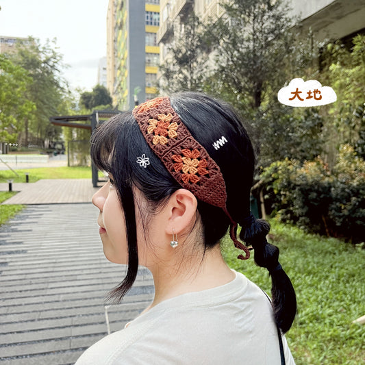手工鈎織復古花磚髮帶上身圖