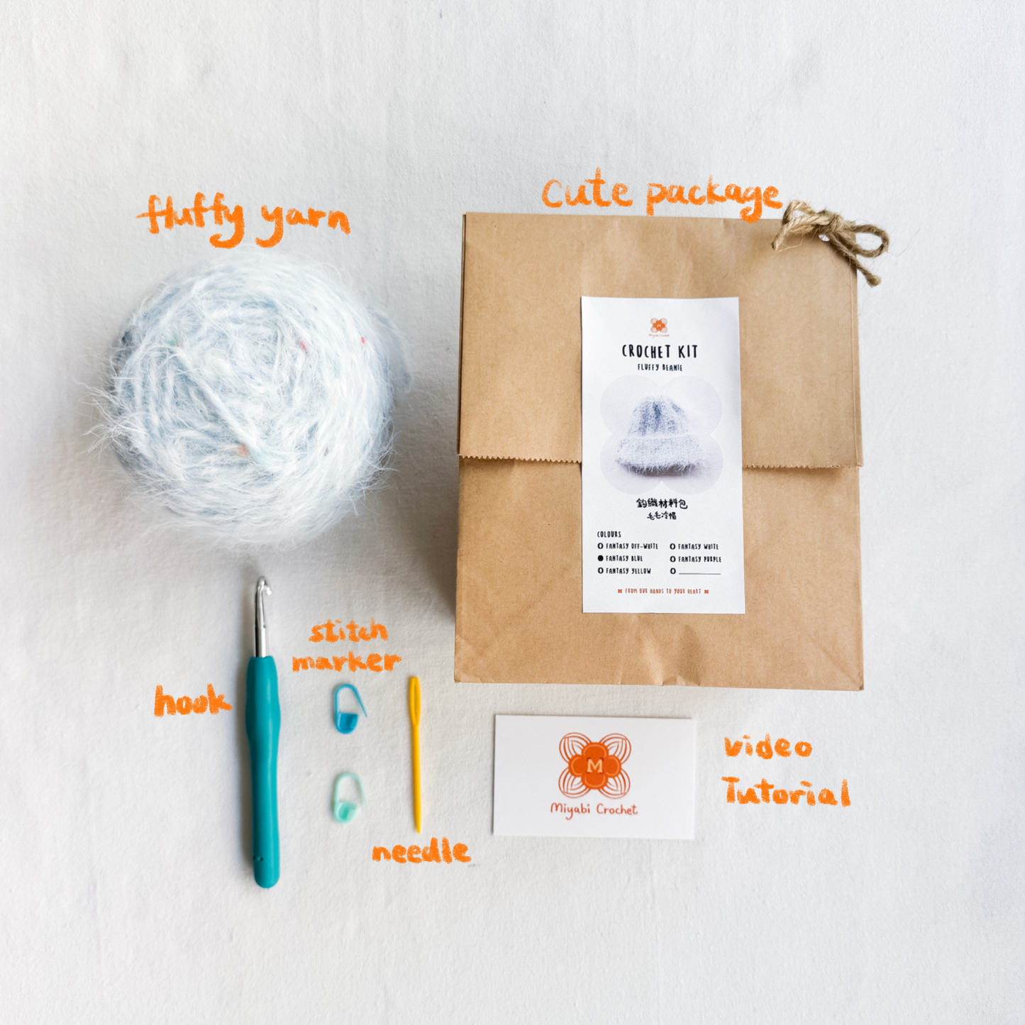 鈎織毛毛冷帽材料包-miyabi-crochet