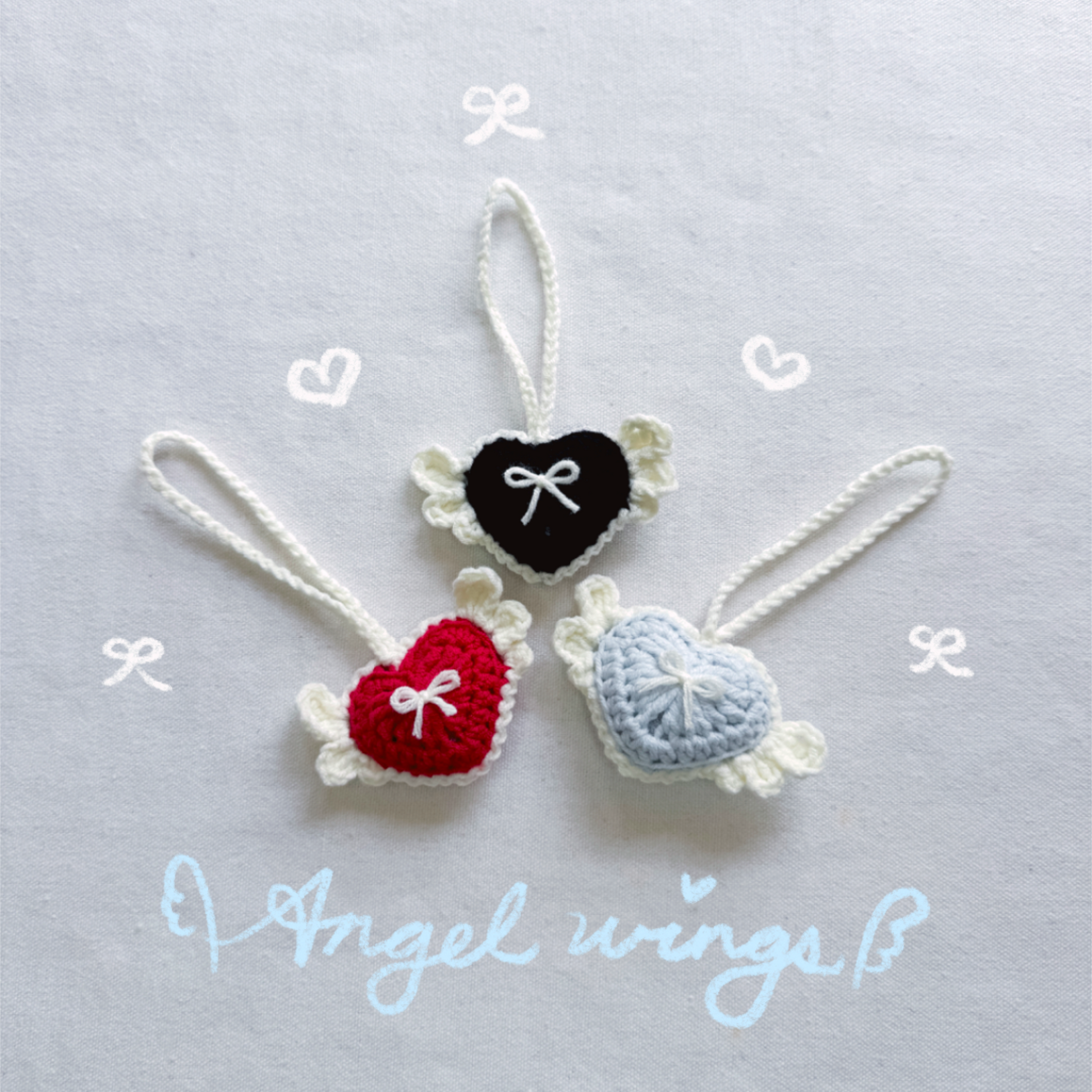 手工鈎織掛飾-天使心心掛飾-miyabi-crochet