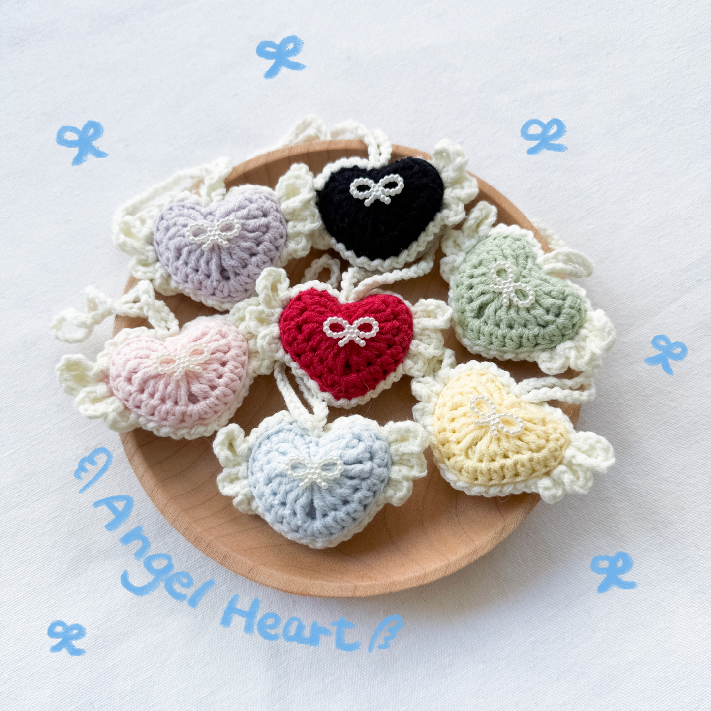 手工鈎織掛飾-天使心心掛飾-miyabi-crochet